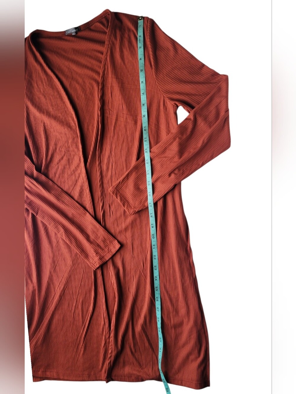 Splash Rust Ribbed Open-Side Long Line Cardigan Sz L - Picture 8 of 10